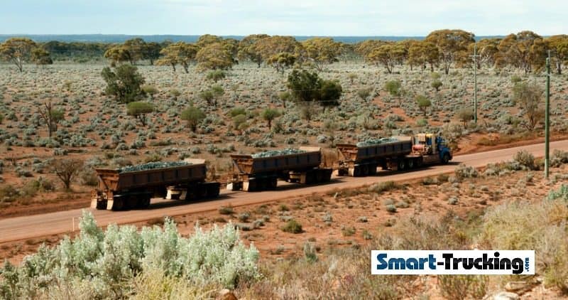 Road Train In Australia Outback Dirt Road