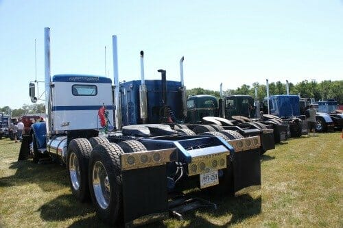 Line up of Big Rig Trucks